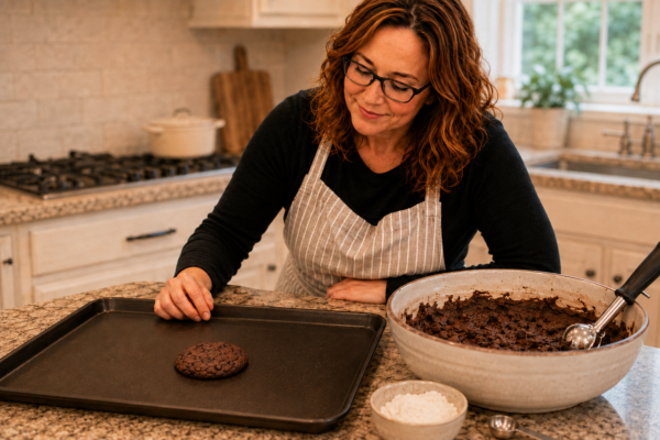 Baking a test hot chocolate cookie